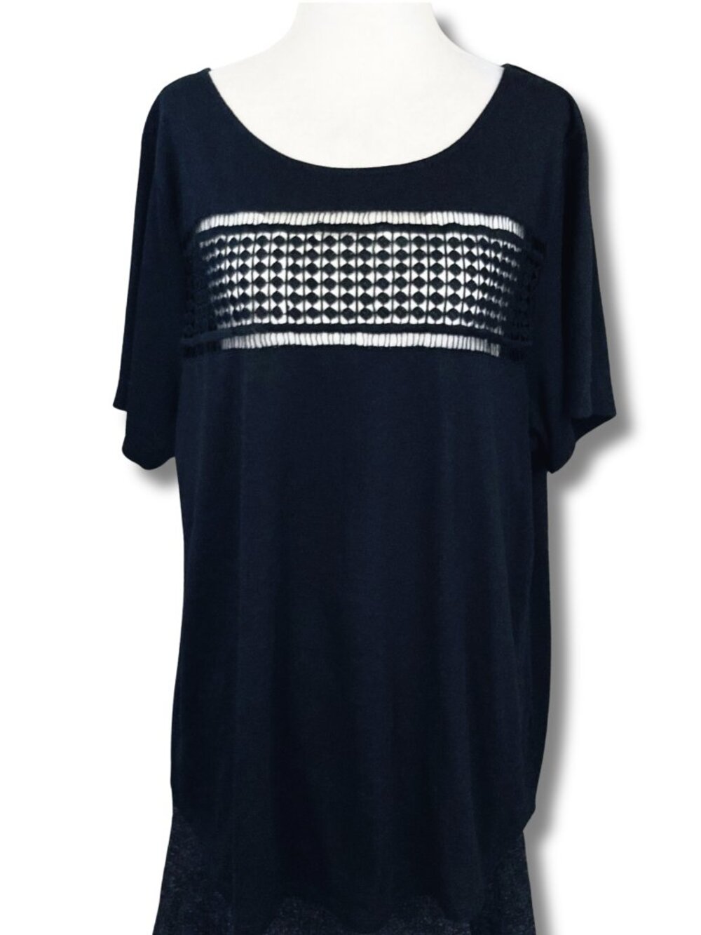 PENNINGTON'S Plus size black t-shirt w/ geometric crochet lace bust XL 1X XXL 2X - Picture 3 of 15